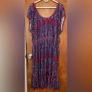Lane Bryant blue/pink print midi dress swingy skirt NWT size 26/28 4X